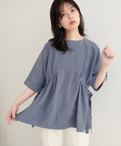 側抽繩七分袖襯衫