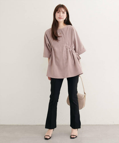 側抽繩七分袖襯衫