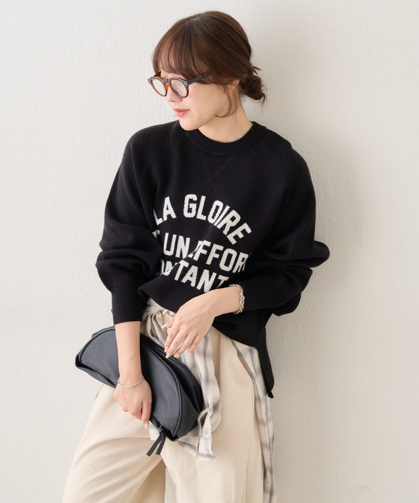 拼色LOGO衛衣風針織套頭衫