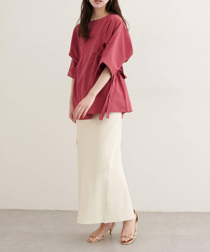 側抽繩七分袖襯衫