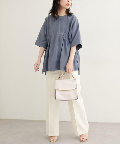 側抽繩七分袖襯衫