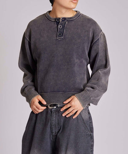 【KOOKY'N】水洗做舊亨利領針織衫