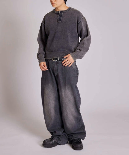 【KOOKY'N】水洗做舊亨利領針織衫