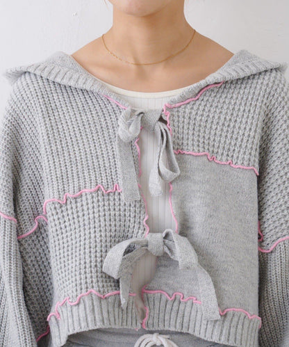 ★【HELLO.SANFRANCISCO/ハローサンフランシスコ】拼色荷葉邊拼接連帽開衫