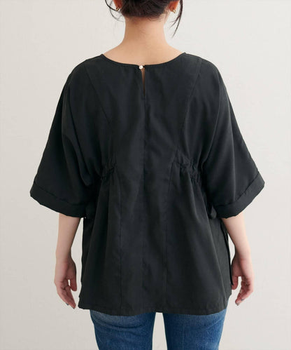 側抽繩七分袖襯衫