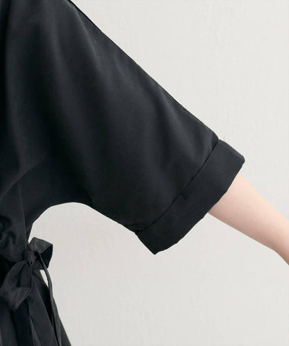 側抽繩七分袖襯衫