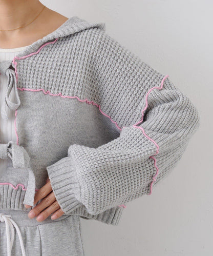 ★【HELLO.SANFRANCISCO/ハローサンフランシスコ】拼色荷葉邊拼接連帽開衫