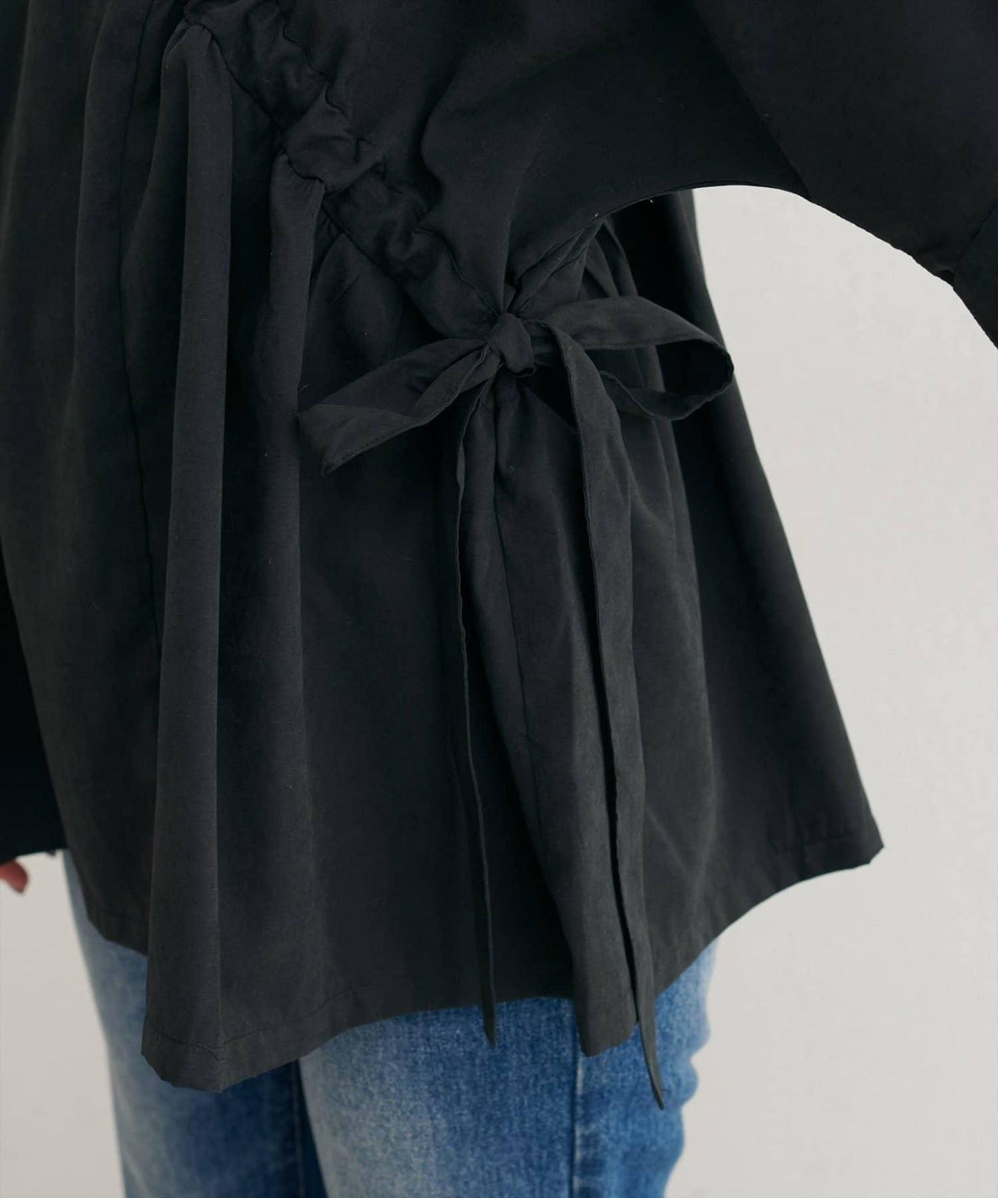 側抽繩七分袖襯衫