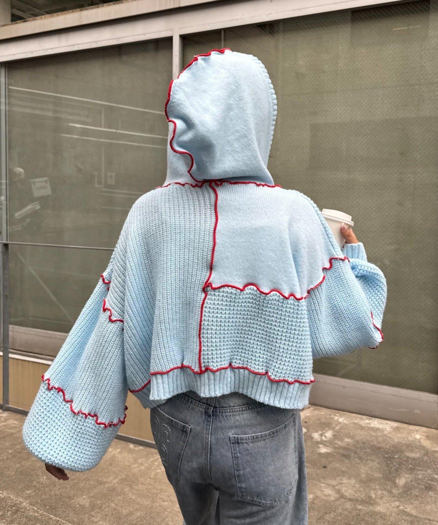 ★【HELLO.SANFRANCISCO/ハローサンフランシスコ】拼色荷葉邊拼接連帽開衫