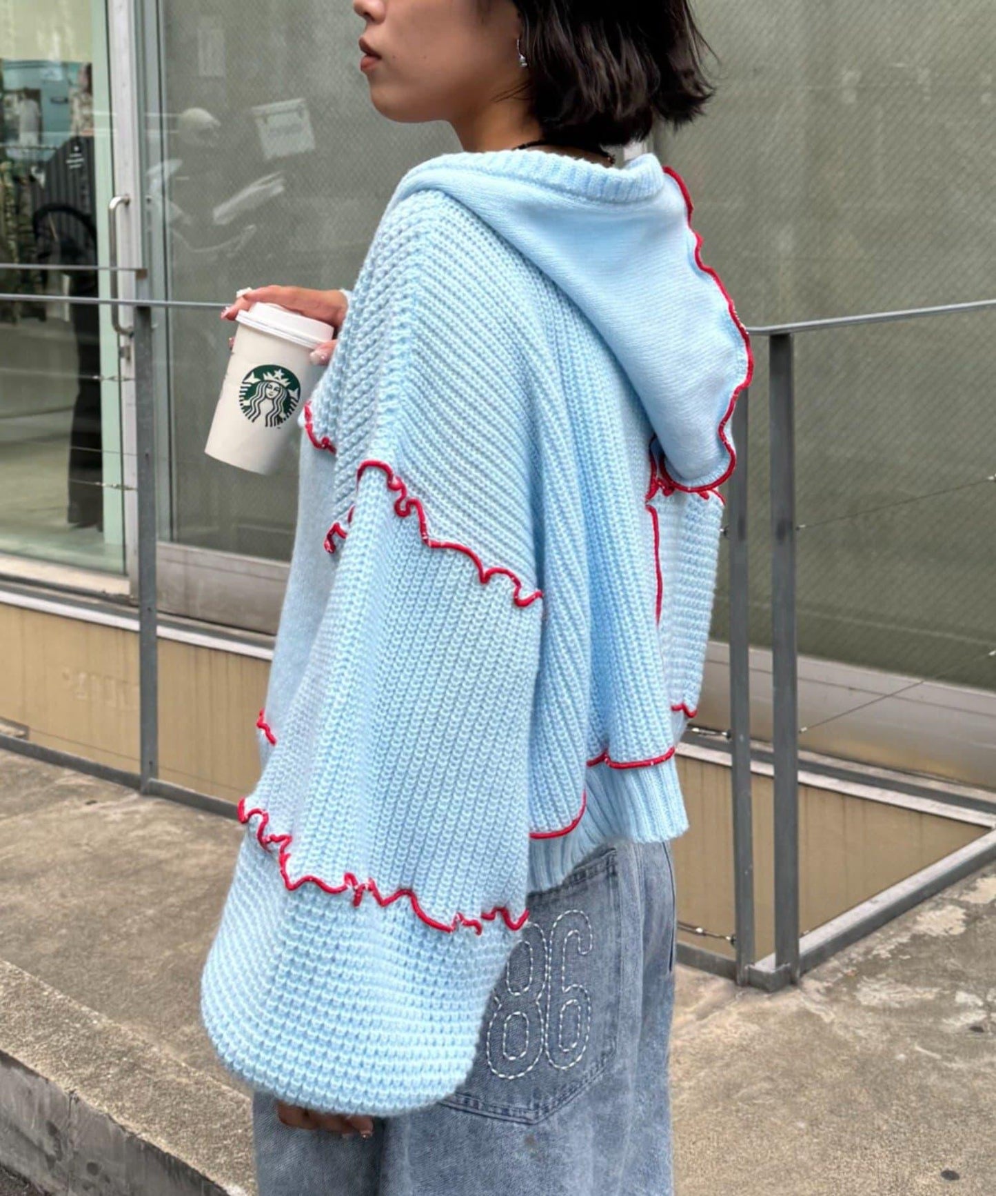 ★【HELLO.SANFRANCISCO/ハローサンフランシスコ】拼色荷葉邊拼接連帽開衫