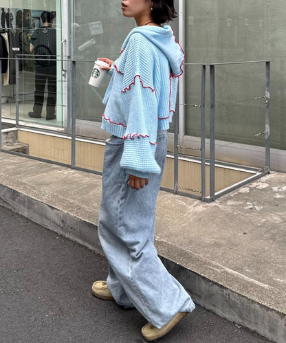 ★【HELLO.SANFRANCISCO/ハローサンフランシスコ】拼色荷葉邊拼接連帽開衫