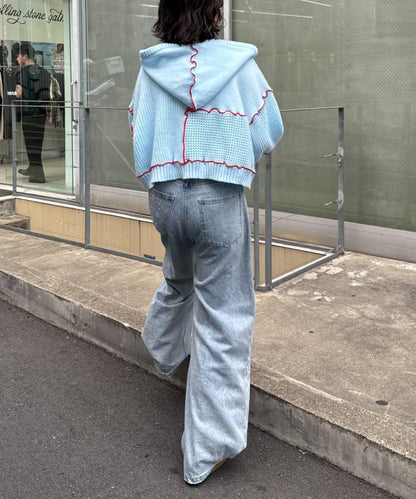 ★【HELLO.SANFRANCISCO/ハローサンフランシスコ】拼色荷葉邊拼接連帽開衫