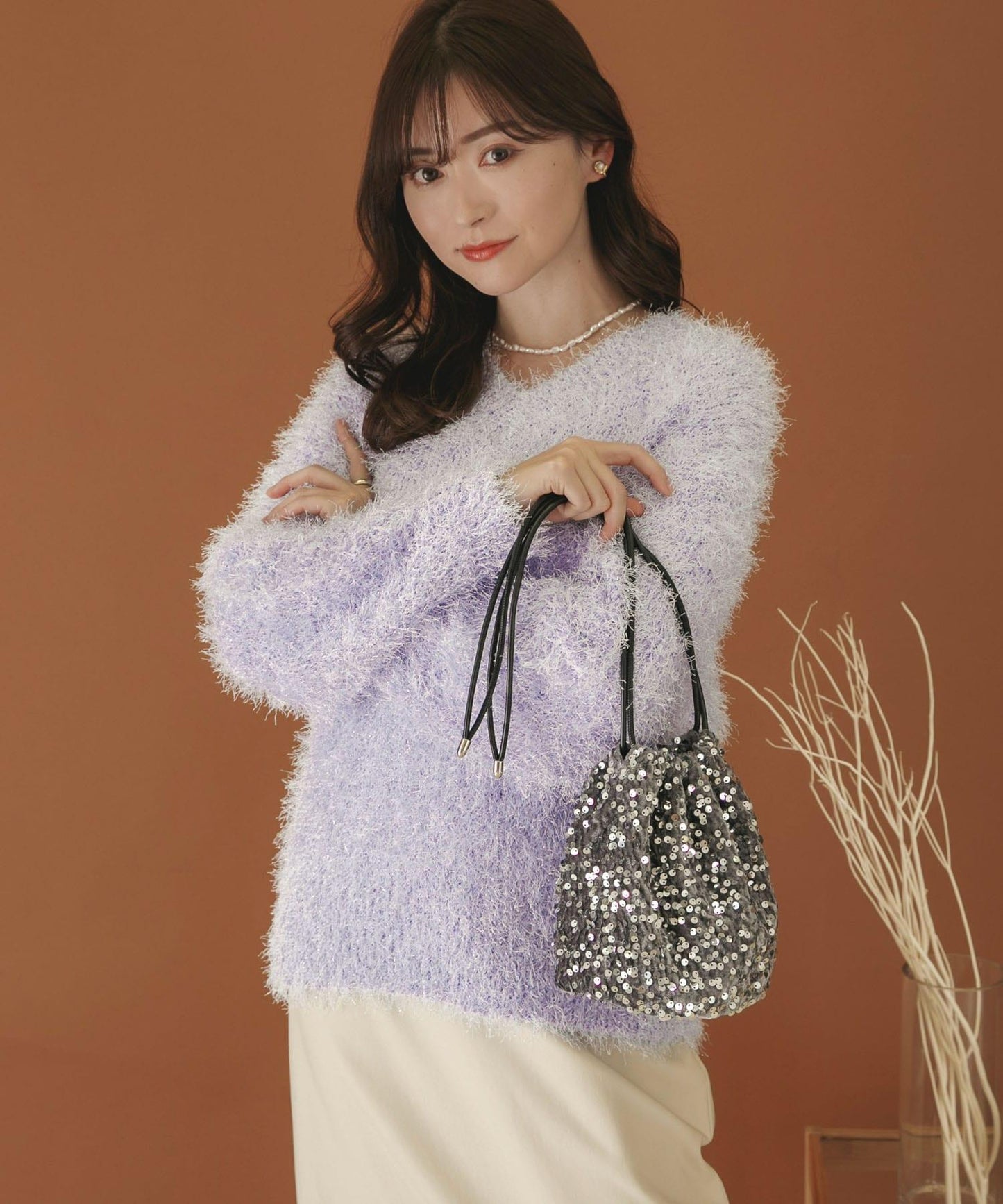 V領亮絲流蘇毛衣