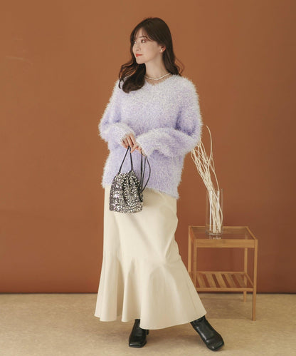 V領亮絲流蘇毛衣