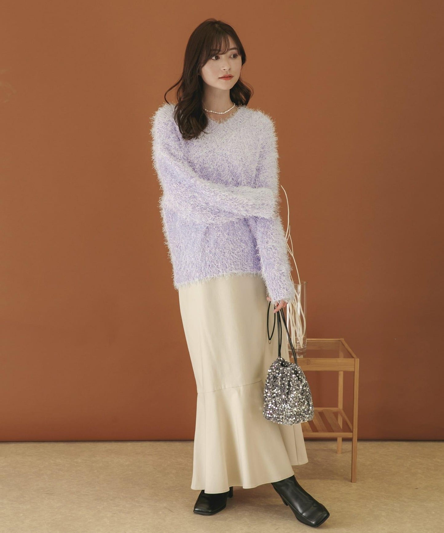 V領亮絲流蘇毛衣