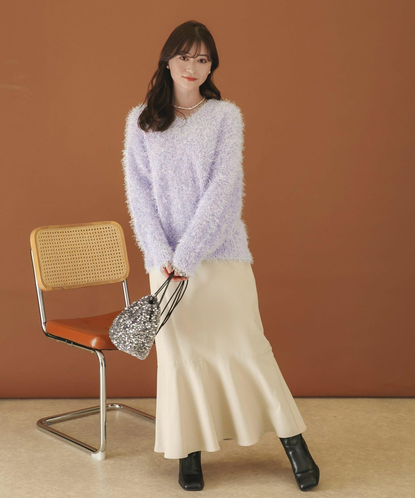 V領亮絲流蘇毛衣