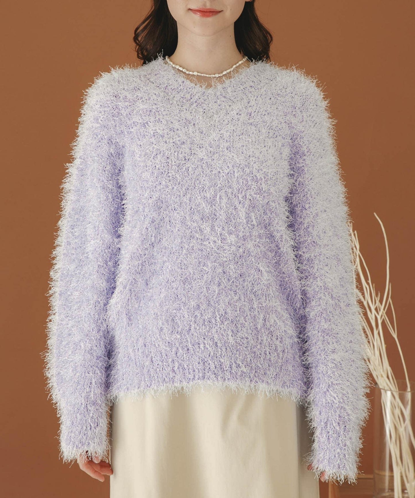 V領亮絲流蘇毛衣