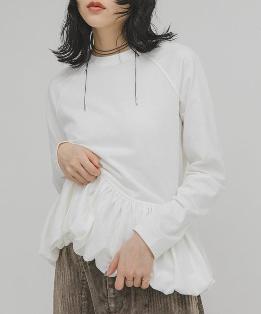 桃皮絨泡泡下襬上衣