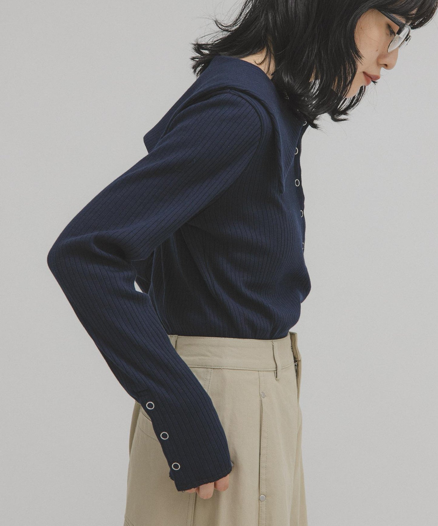 水手領羅紋針織上衣