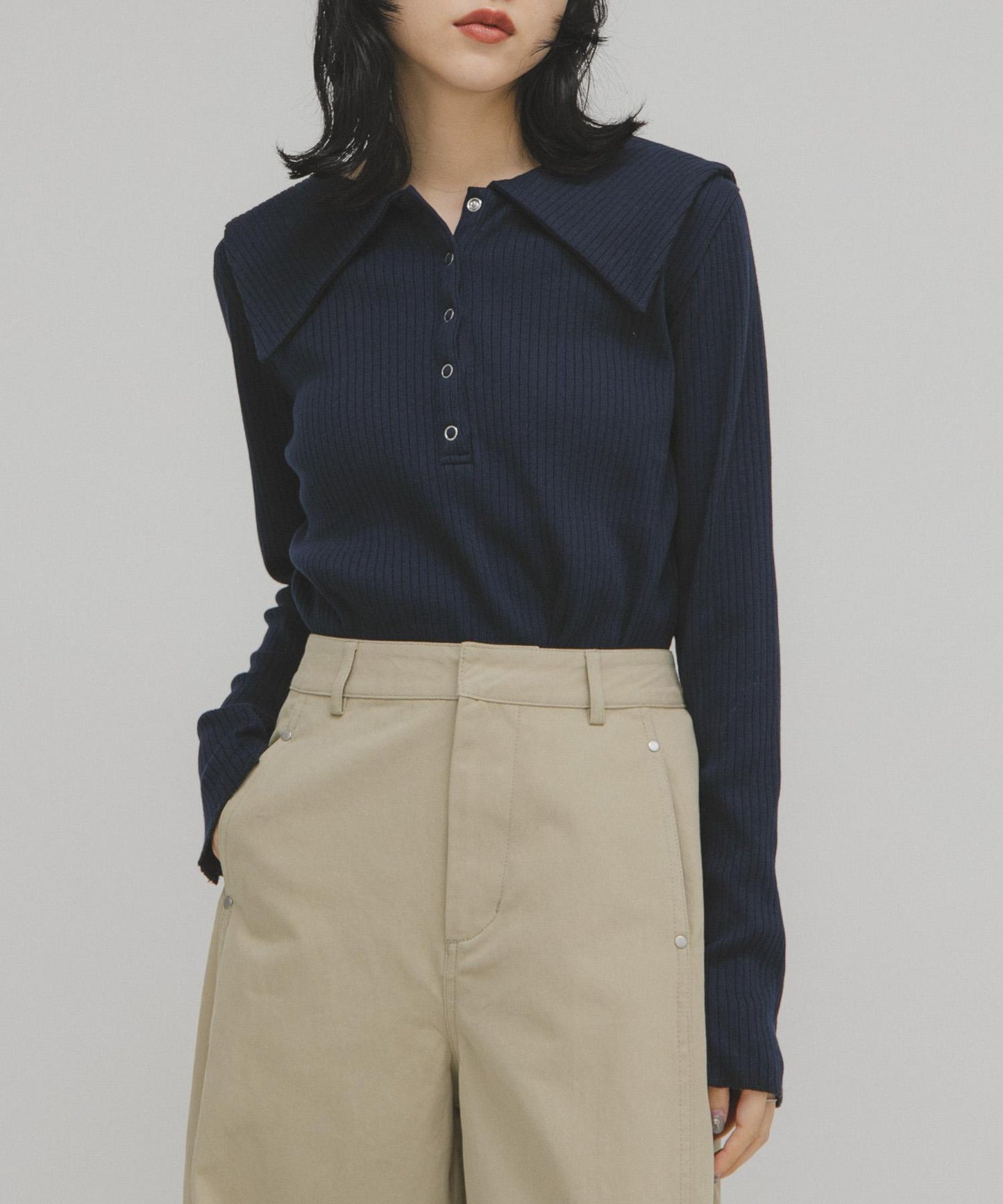 水手領羅紋針織上衣