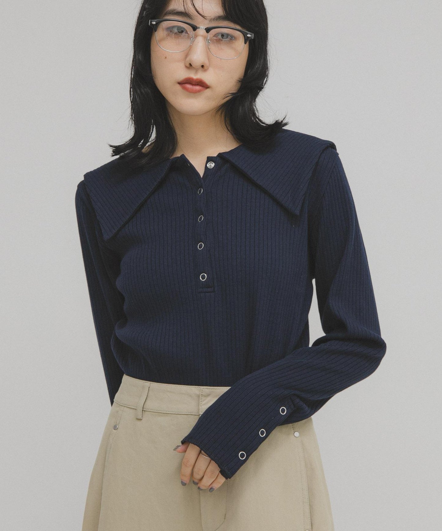 水手領羅紋針織上衣