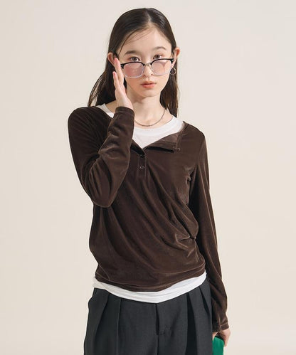 天鵝絨亨利領上衣