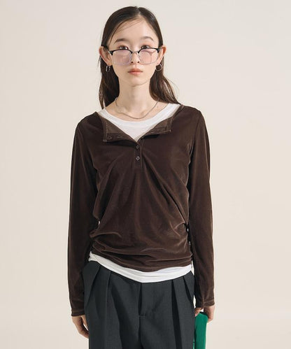 天鵝絨亨利領上衣