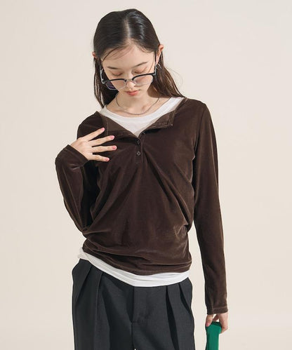 天鵝絨亨利領上衣