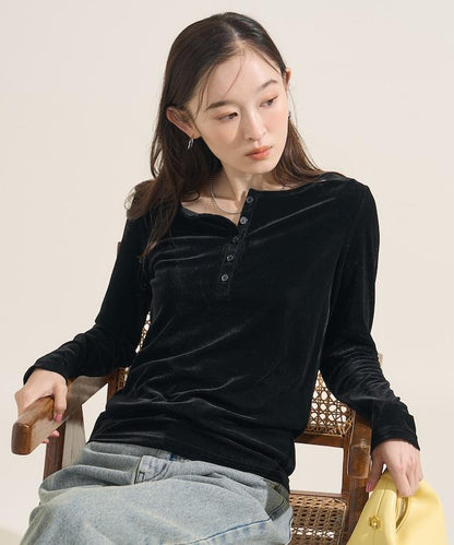 天鵝絨亨利領上衣