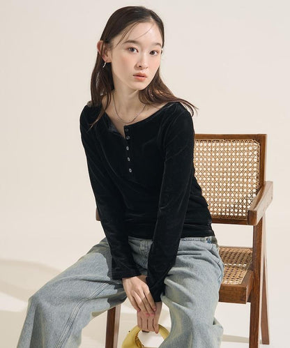 天鵝絨亨利領上衣