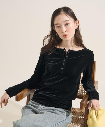 天鵝絨亨利領上衣