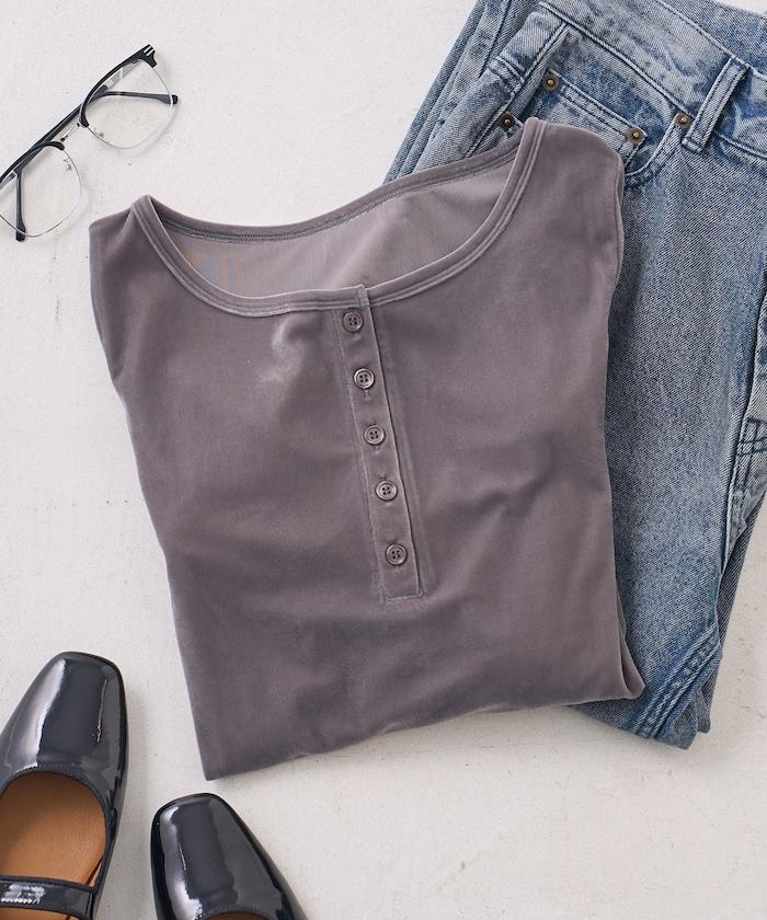 天鵝絨亨利領上衣