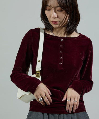 天鵝絨亨利領上衣