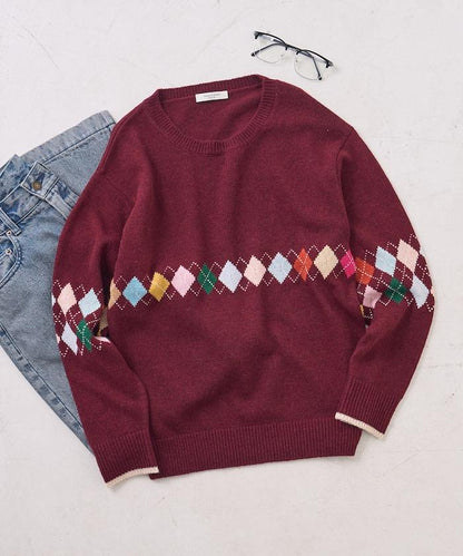 拼色迷你菱格針織套頭衫
