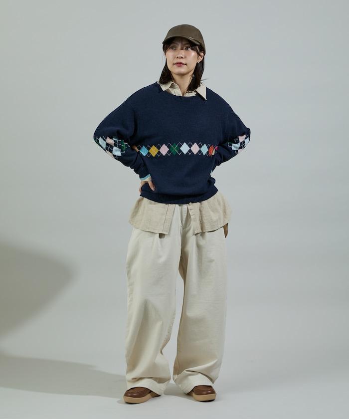 拼色迷你菱格針織套頭衫