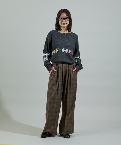拼色迷你菱格針織套頭衫