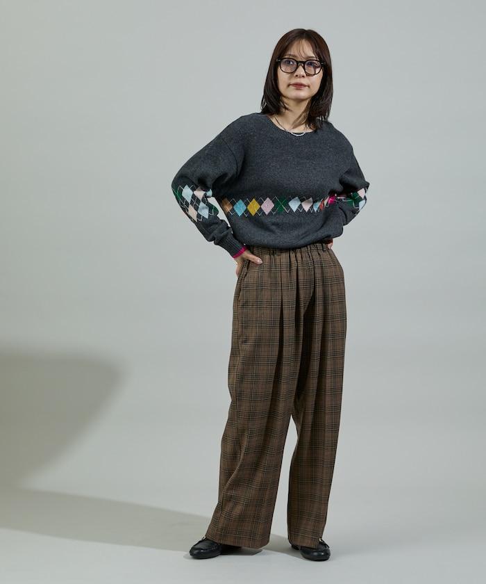 拼色迷你菱格針織套頭衫