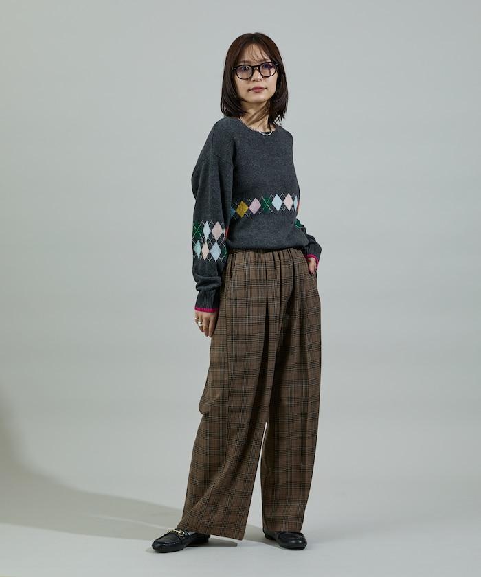 拼色迷你菱格針織套頭衫
