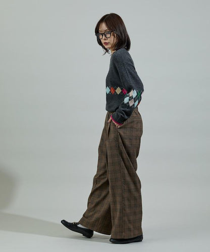 拼色迷你菱格針織套頭衫