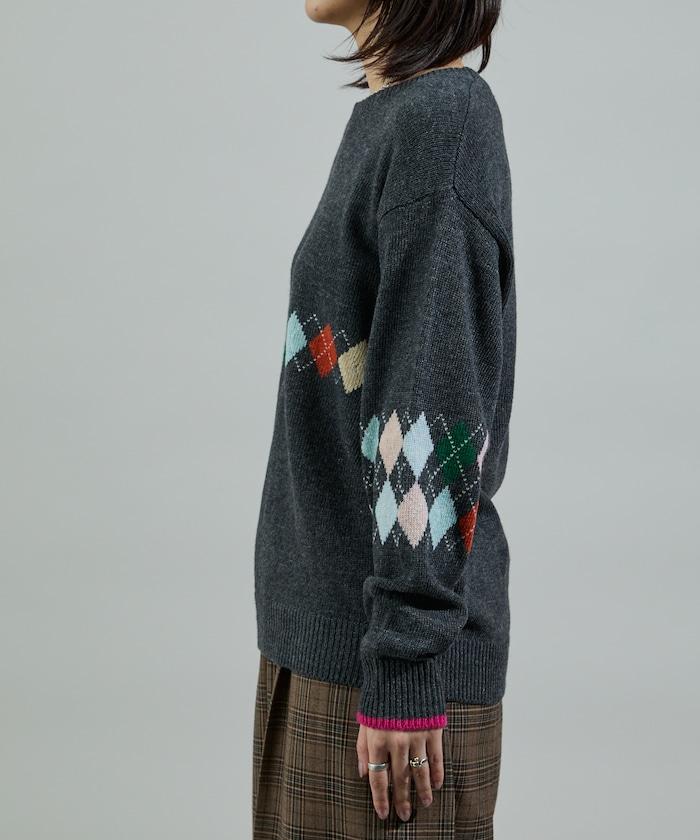 拼色迷你菱格針織套頭衫