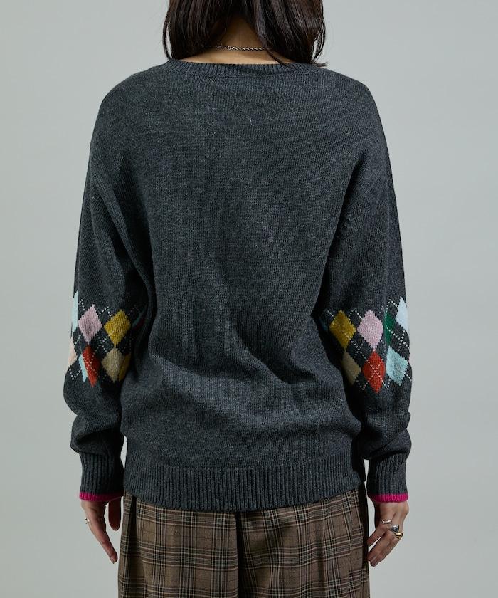 拼色迷你菱格針織套頭衫