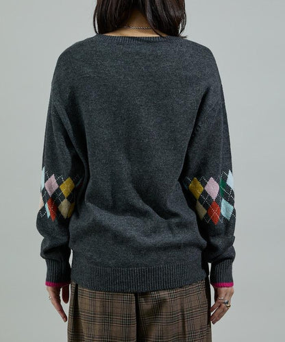 拼色迷你菱格針織套頭衫