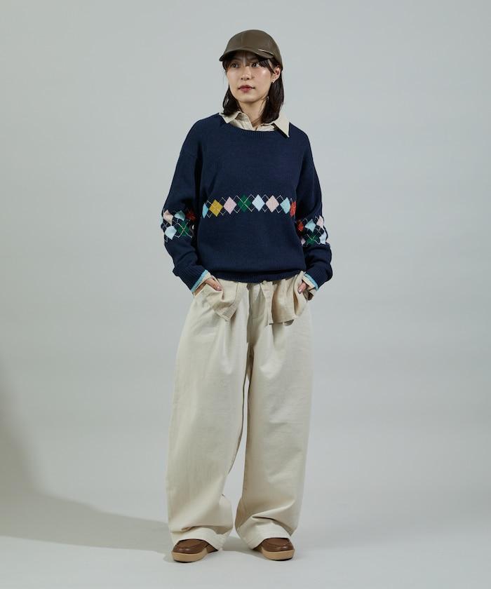 拼色迷你菱格針織套頭衫