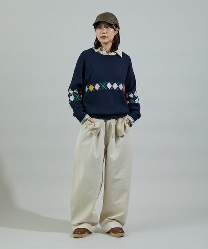 拼色迷你菱格針織套頭衫