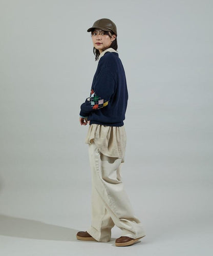 拼色迷你菱格針織套頭衫