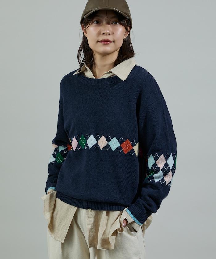 拼色迷你菱格針織套頭衫