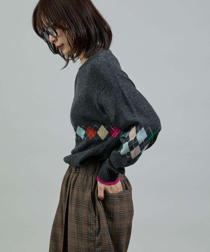 拼色迷你菱格針織套頭衫
