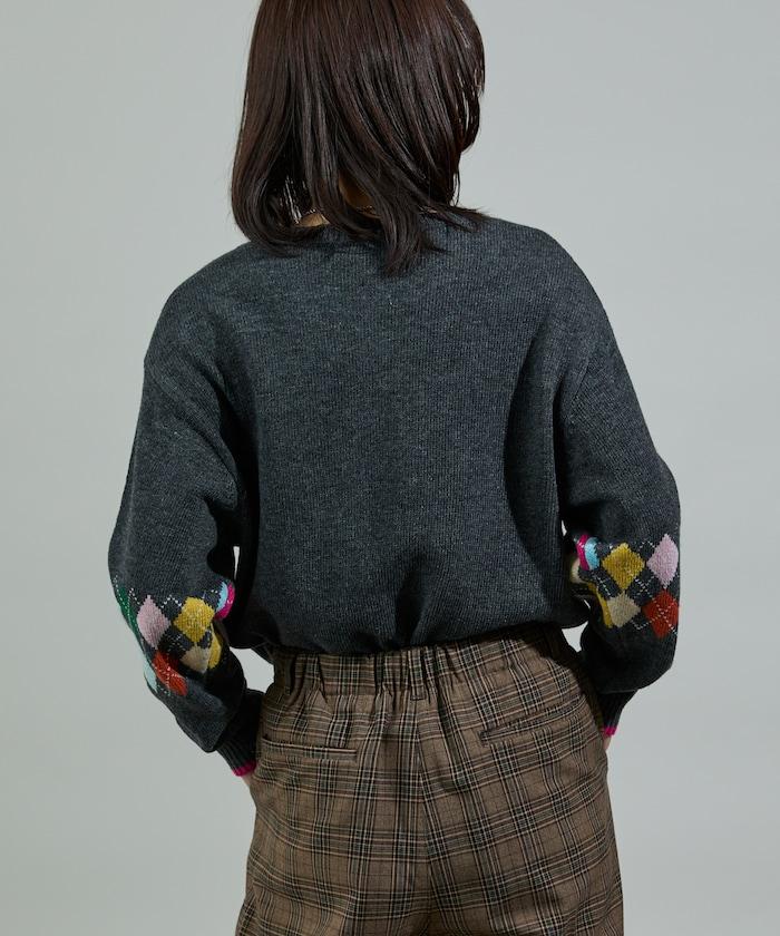 拼色迷你菱格針織套頭衫