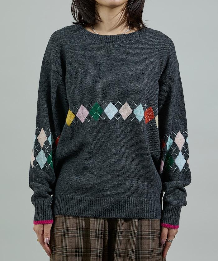 拼色迷你菱格針織套頭衫