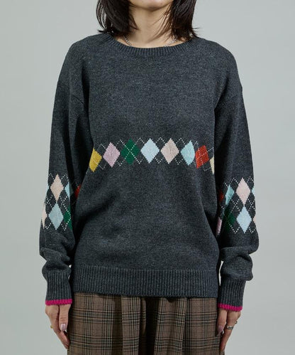 拼色迷你菱格針織套頭衫